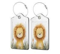 Etichette per bagagli con leone giallo arancione felice, confezione da 2 etichette per bagagli in pelle con patta per la privacy, etichetta identificativa con nome e anello in metallo, per donne e