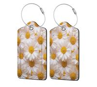 Etichette per bagagli con margherite bianche floreali per valigie, confezione da 2 etichette per bagagli in pelle con patta per la privacy, etichetta identificativa con nome e anello in metallo, per