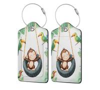 Etichette per bagagli con motivo a scimmietta e altalena con motivo giungla, per valigie, con etichetta per la privacy, cartellino per indirizzo e anello in metallo, adatte per borse da viaggio, 1 p