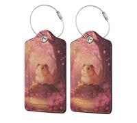 Etichette per bagagli con motivo "Cavia sotto i ciliegi in fiore" con anello in acciaio inox e copertura per la privacy, motivo divertente, carino e unico 1