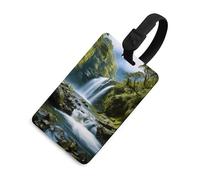 Etichette per bagagli con paesaggio a cascata, con carta d'identità, etichette resistenti per borse da viaggio, etichette impermeabili per valigie, zaini e custodie da viaggio, stile nero
