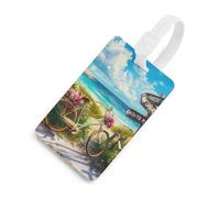 Etichette per bagagli con paesaggio marino per biciclette da spiaggia per valigie Etichetta per bagagli in TPU Etichette per borse da viaggio carine etichette bianche