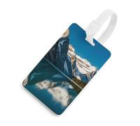 Etichette per bagagli con panorama delle montagne di Lake Louise Mountains, con nome identificativo, facile identificazione, sicura ed elegante, per uomini e donne, valigie, zaini, colore: bianco