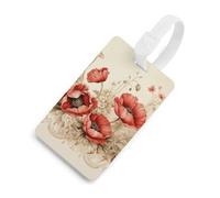 Etichette per bagagli con papaveri e pizzo per valigie Etichette di identificazione divertenti per bagagli Elegante etichetta per bagagli con anello bianco per appendere etichetta identificativa
