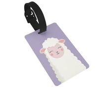 Etichette per bagagli con pecore bianche su lavanda, ideali per viaggi e borse