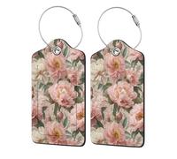 Etichette per bagagli con peonie rosa pastello per valigie, confezione da 2 etichette per bagagli in pelle con patta per la privacy, etichetta identificativa con nome e anello in metallo, per donne e