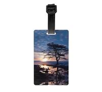 Etichette per bagagli con profilo di un ramo di albero al crepuscolo, etichetta stampata per borse da viaggio, valigie, etichette in PVC, essenziali da viaggio, perfette per individuare rapidamente
