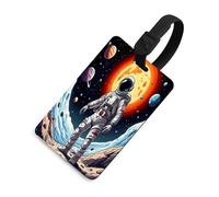 Etichette per bagagli con scena astronauta planetaria, etichette da viaggio con carta d'identità, in TPU, etichette personalizzate per valigie per donne e uomini, accessori da viaggio
