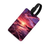Etichette per bagagli con scritta "Beach Sunset", porta carte per bagagli con scudo per la privacy, borsa da viaggio, targhetta identificativa, per uomini e donne, zaino da borsa, stile nero