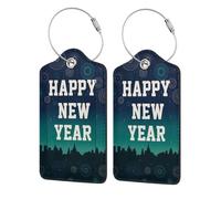 Etichette per bagagli con scritta "Felice Anno N ", sagoma della città e fuochi d'artificio, in pelle, con nome e ID, anello in acciaio inossidabile 1