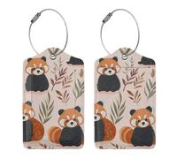 Etichette per bagagli con simpatica stampa di panda rosso, in pelle e acciaio inossidabile, con passante per borsa da viaggio e valigia.