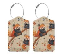 Etichette per bagagli con simpatica stampa di panda rosso, in pelle e acciaio inossidabile, con passante per borsa da viaggio e valigia.