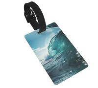 Etichette per bagagli con stampa a onde verdi oceaniche con cinturino staccabile, etichette per borse da viaggio, facili da identificare