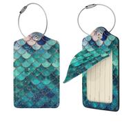 Etichette per bagagli con stampa a squame di sirena per valigie, in pelle PU, etichette da viaggio con retro completo per la privacy, etichette per nome, etichette personalizzate per borse, etichette