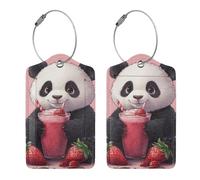 Etichette per bagagli con stampa di fragole e panda, in pelle e acciaio inossidabile, con passante per borsa da viaggio e valigia.