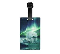 Etichette per bagagli con stampa di orso polare aurora boreale con copertura posteriore completa per la privacy, identificatore luminoso per valigie per viaggi, crociere e altro ancora