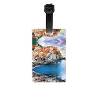 Etichette per bagagli con stampa paesaggio Cinque Terre con copertura posteriore completa per la privacy, etichette identificative in PVC resistenti per valigie e zaini