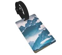 Etichette per bagagli con stampa paesaggio con montagne con cinturino staccabile, etichette per borse da viaggio, facili da identificare