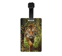 Etichette per bagagli con stampa tigre nella giungla con copertura posteriore completa per la privacy, etichette identificative in PVC resistenti per valigie e zaini