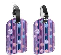 Etichette per bagagli con stelle e girandole viola, rosa e blu a strisce verticali, confezione da 2, identificativo per bagaglio in pelle con patta per la privacy ed etichetta identificativa con nome