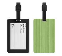 Etichette per bagagli con struttura a grana di legno verde chiaro con linee verticali per bagagli da viaggio valigia