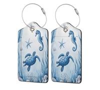 Etichette per bagagli con tartaruga marina blu, cavalluccio marino, vita nell'oceano, per valigie, con etichetta per la privacy, cartellino per indirizzo e anello in metallo, adatte per borse da via