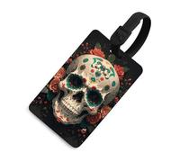 Etichette per bagagli con teschio e ossa incredibili per valigie Etichette divertenti per identificazione bagagli Elegante etichetta per bagagli con anello nero per appendere l'etichetta