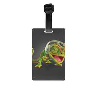 Etichette per bagagli durevoli con stampa camaleonte ascolto musica per valigie/borse da viaggio, etichette per valigie per una facile identificazione dei bagagli (taglia unica)