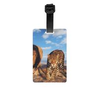 Etichette per bagagli, etichette identificative in PVC per valigie da viaggio, etichette identificative per bagagli durevoli, leone, leopardo e tigre che lottano per il cibo stampate