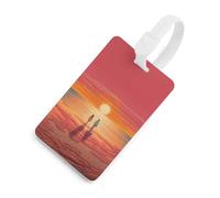 Etichette per bagagli, etichette per la protezione della privacy, coppia che guarda l'alba, carta d'identità per valigie da viaggio, articoli es iali