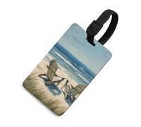 Etichette per bagagli, etichette per la protezione della privacy, scena di spiaggia con sedie, carta d'identità per valigie da viaggio, elementi es iali