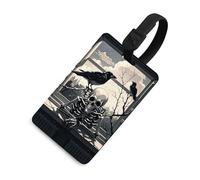 Etichette per bagagli, etichette per la protezione della privacy, un corvo sul davanzale, carta d'identità per valigie da viaggio, elementi es iali