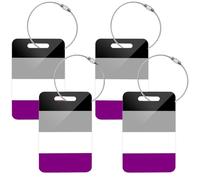 Etichette per bagagli in acrilico per aereo, etichette identificative per bagagli, set di 2 etichette per valigie, piccole x 4, a righe orizzontali nere, grigie, viola