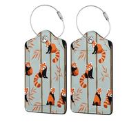 Etichette per bagagli in bambù Red Panda per valigie, con etichetta per la privacy, cartellino per indirizzo e anello in metallo, adatte per borse da viaggio, 2 pezzi