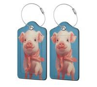 Etichette per bagagli in pelle a forma di maialino con cravatta rosa, con copertura per la privacy e anello in acciaio inossidabile per i viaggi 1