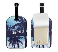 Etichette per bagagli in pelle blu con stampa palma Neast porta etichette per bagagli con nome, set di etichette per uomini e donne, 1 confezione