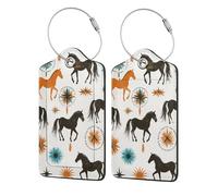 Etichette per bagagli in pelle con anello in acciaio inossidabile e cavalli da cowboy del sud-ovest, 2 pezzi