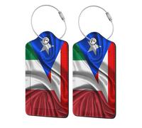 Etichette per bagagli in pelle con bandiera di Porto Rico e Italia in stile seta Etichette per valigie resistenti Etichette per borse impermeabili per identificatori di bagagli da viaggio Accessori da