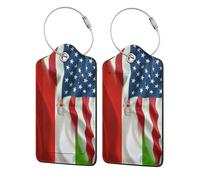 Etichette per bagagli in pelle con bandiera metà americana e metà della Guinea Equatoriale, con copertura per la privacy, carta d'identità per uomini e donne in viaggio