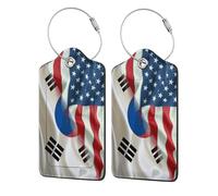 Etichette per bagagli in pelle con bandiera metà americana e metà dell'Ossezia del Sud, con copertura per la privacy, carta d'identità per uomini e donne in viaggio