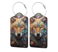 Etichette per bagagli in pelle con copertura per la privacy - Porta badge in acciaio inossidabile con cavo e fasi lunari e animali fantastici, per valigia, borsa da viaggio, valigetta, 4,6x2,9 pollici