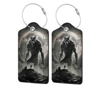 Etichette per bagagli in pelle con copertura per la privacy - Porta badge in acciaio inossidabile scuro con motivo a mannaro della luna piena, per valigia, borsa da viaggio, valigetta, 4,6x2,9 po