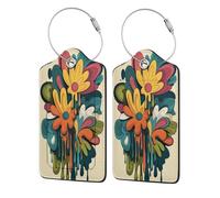 Etichette per bagagli in pelle con fiori retrò che si sciolgono per valigie, confezione da 2, con patta per la privacy, etichetta identificativa con nome e anello in metallo, per donne e uomini, da