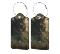 Etichette per bagagli in pelle con gatto colossale che incombe sulla metropoli, con copertura per la privacy e anello in acciaio inossidabile per viaggi, 4 pezzi