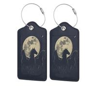 Etichette per bagagli in pelle con motivo a cavallo al chiaro di luna, con copertura per la privacy e anello in acciaio inossidabile per viaggi, 2 pezzi