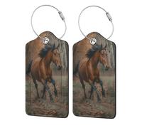 Etichette per bagagli in pelle con motivo a cavallo in corsa, con copertura per la privacy e anello in acciaio inossidabile per viaggi 1