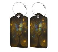 Etichette per bagagli in pelle con motivo a farfalla mistica, con copertura per la privacy e anello in acciaio inossidabile per viaggi, 4 pezzi