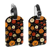 Etichette per bagagli in pelle con motivo floreale retrò per Halloween, senza cuciture, confezione da 2 pezzi, con patta per la privacy e etichetta identificativa con nome, per donne e uomini, da