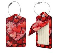 Etichette per bagagli in pelle con stampa a cuori rossi con anello in acciaio inossidabile, copertura per la privacy, graziose etichette per valigie per donne e uomini