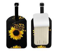 Etichette per bagagli in pelle con stampa artistica con girasole e farfalle, per bagagli e borse da viaggio, set di etichette per nome, per uomini e donne, 1 confezione